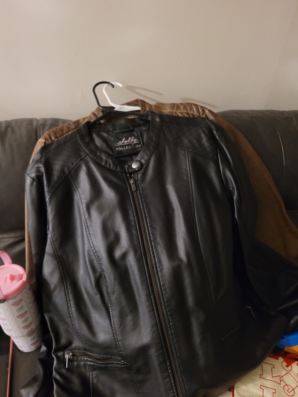 Black Moto-Style Faux Leather Jacket for Women